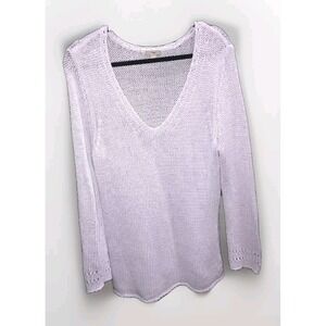 J. Jill Crocheted Lilac Pullover Long Sleeve V-Neck Sweater Size Large Tunic